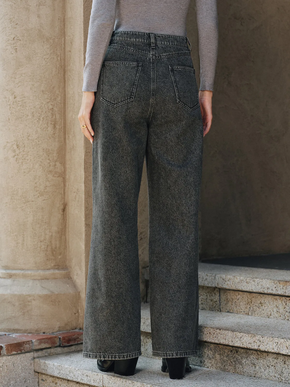 High-Waisted Washed Denim Pants sold by COMMENSE product image thumbnail 5