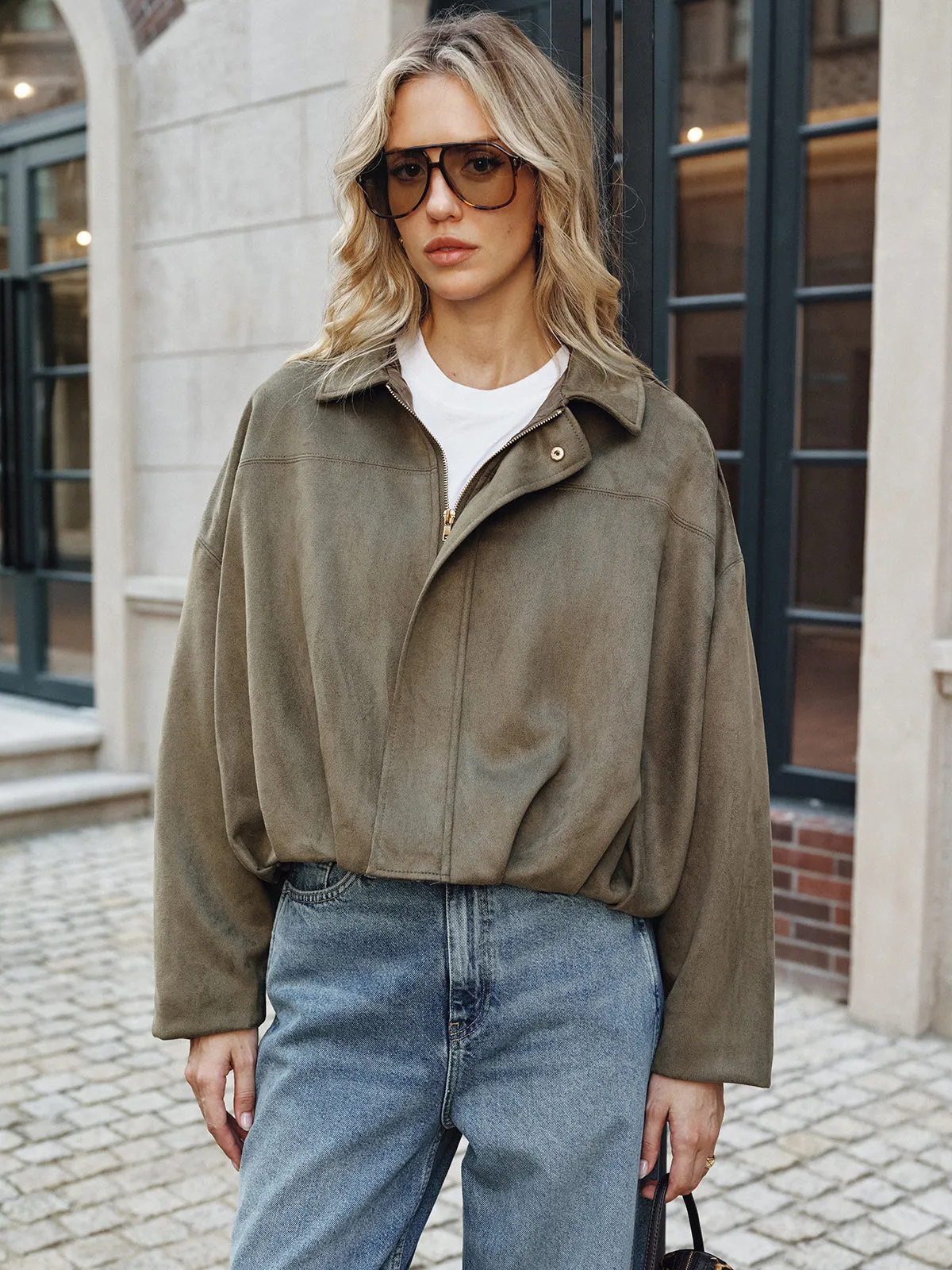 Suede Effect Zip-Up Collared Jacket sold by COMMENSE product image thumbnail 4