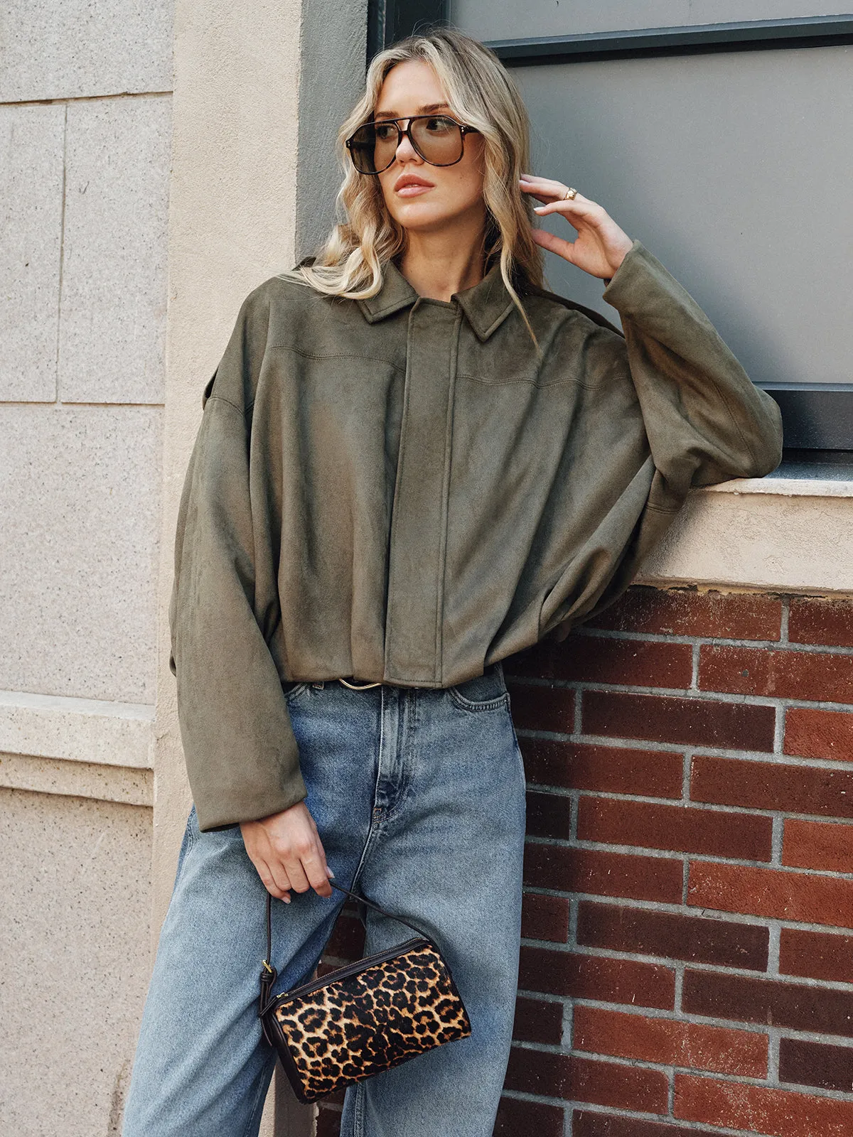 Suede Effect Zip-Up Collared Jacket sold by COMMENSE product image thumbnail 2