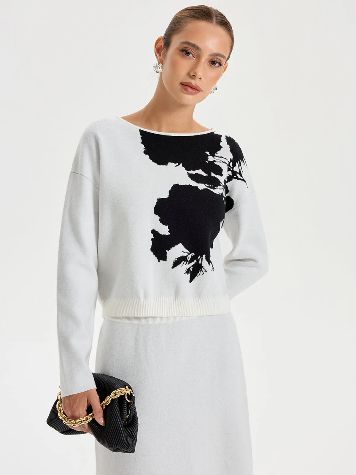 Ink-Wash Painting Pattern Round Neck Knit Top sold by COMMENSE