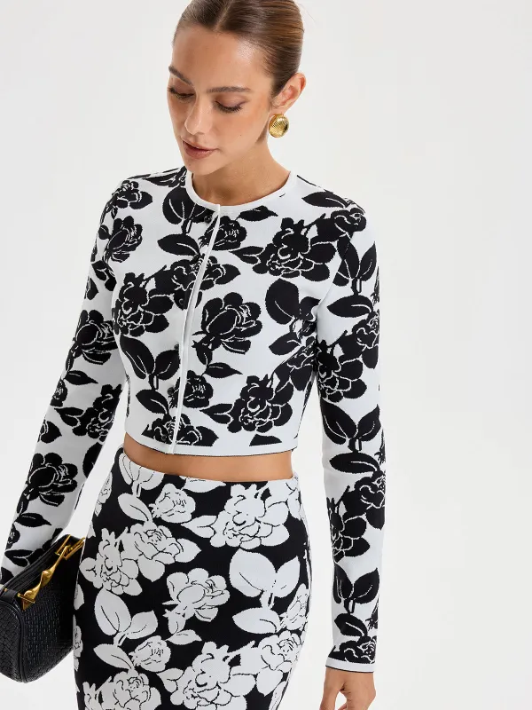Floral Pattern Crop Cardigan sold by COMMENSE