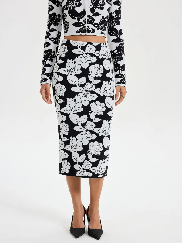 Floral Pattern Knit Midi Skirt sold by COMMENSE