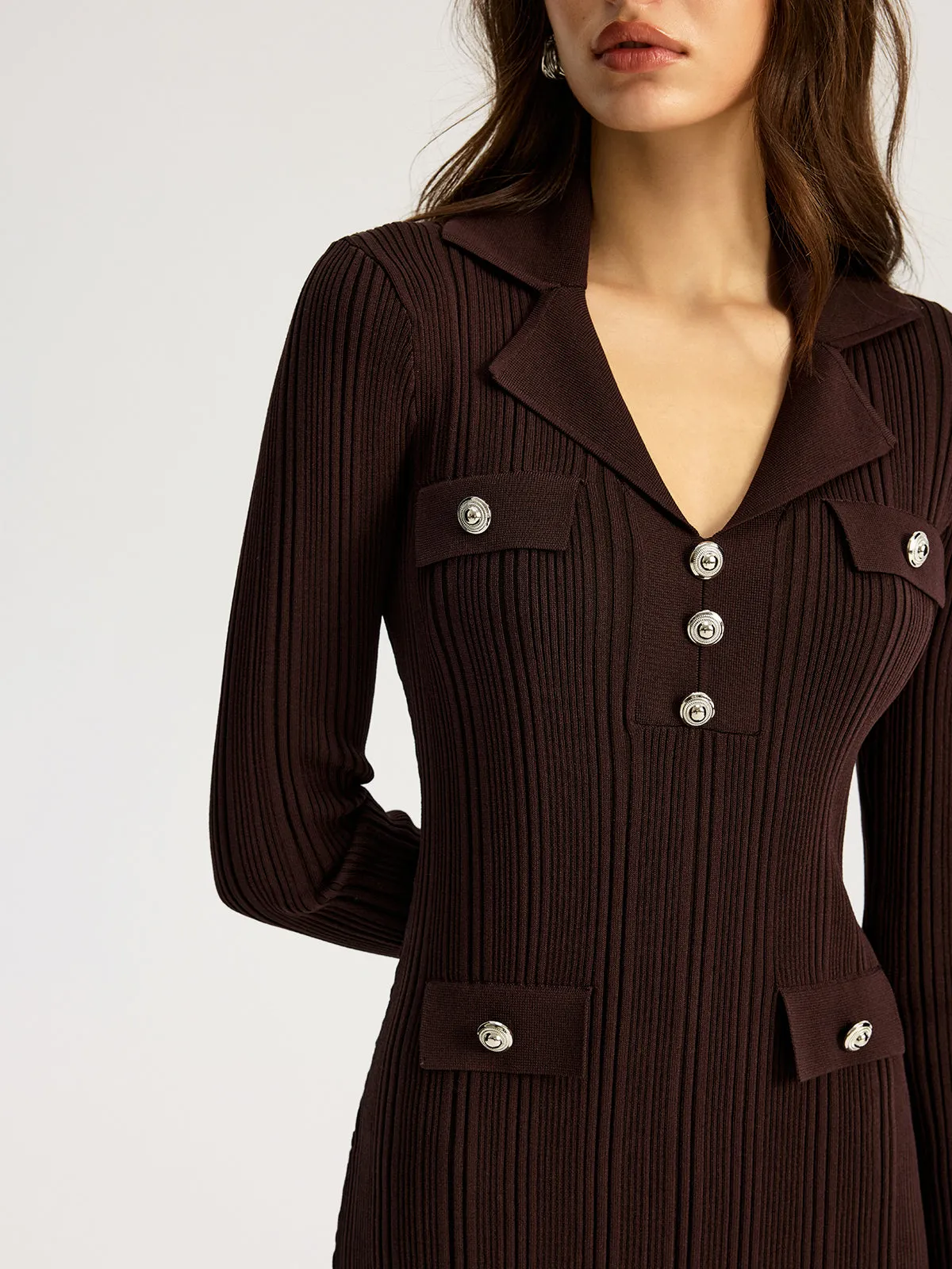 Lapel Metal Detail Knit Maxi Dress sold by COMMENSE product image thumbnail 3