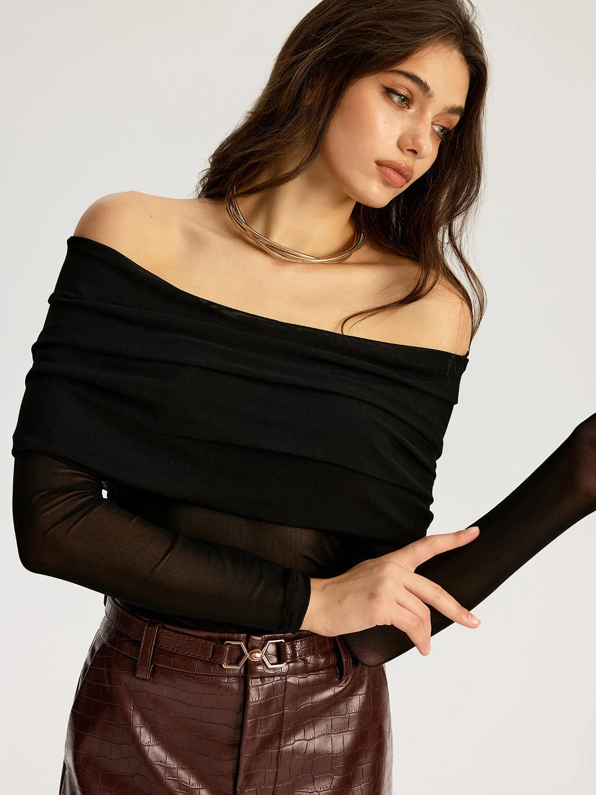 Bra-Free Off-Shoulder Long Sleeve T-Shirt sold by COMMENSE product image thumbnail 2