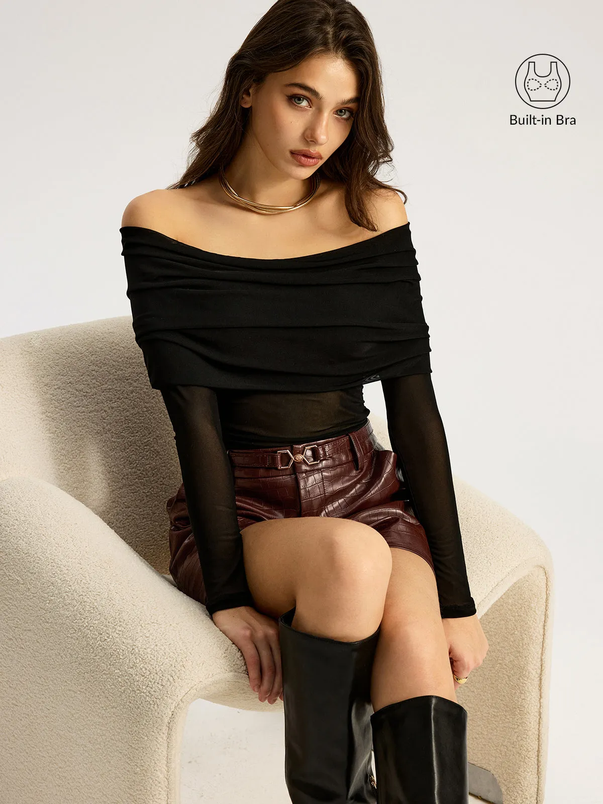 Bra-Free Off-Shoulder Long Sleeve T-Shirt sold by COMMENSE