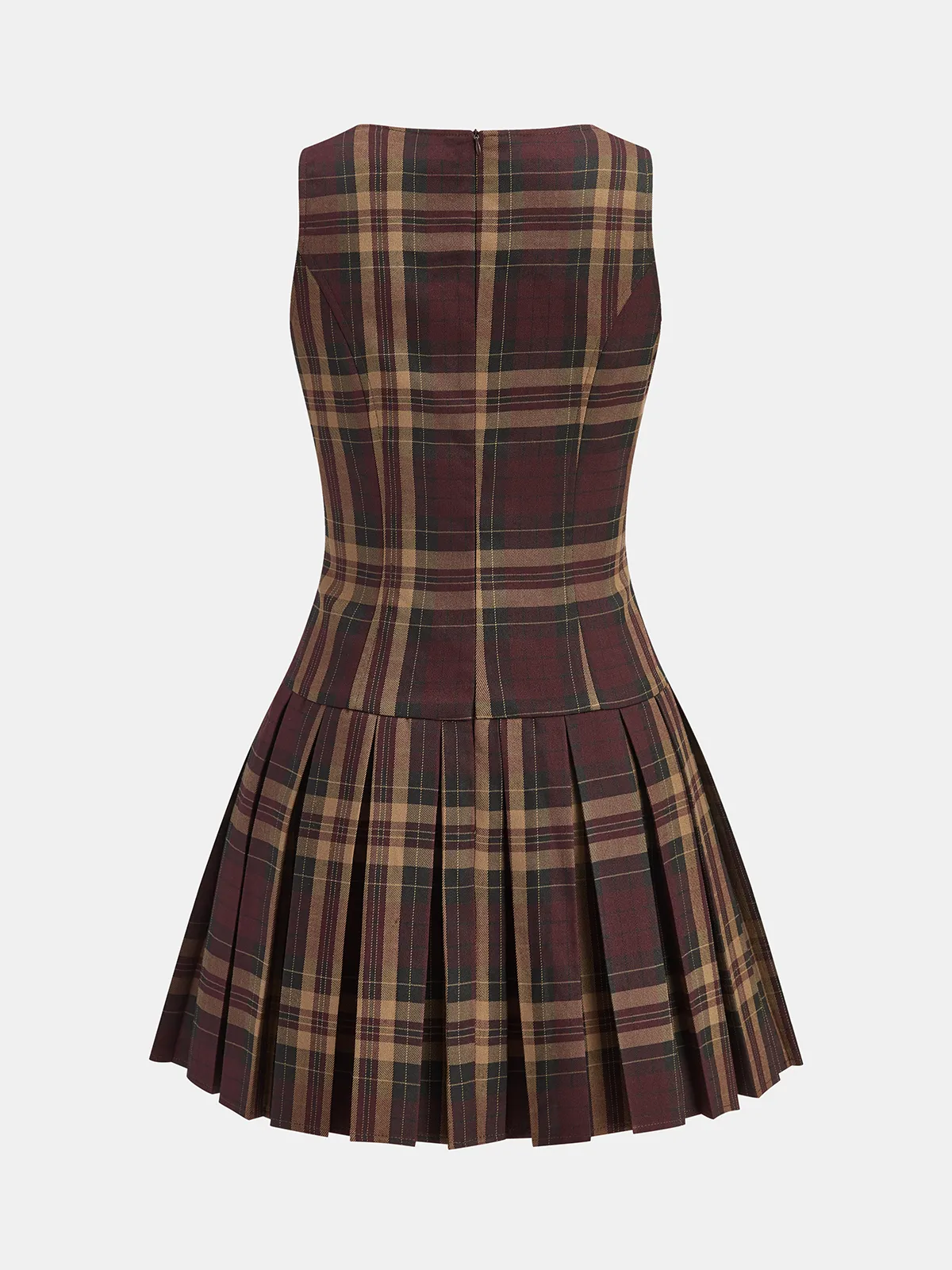 Metal Detail Plaid Sleeveless Pleated Mini Dress sold by COMMENSE product image thumbnail 2