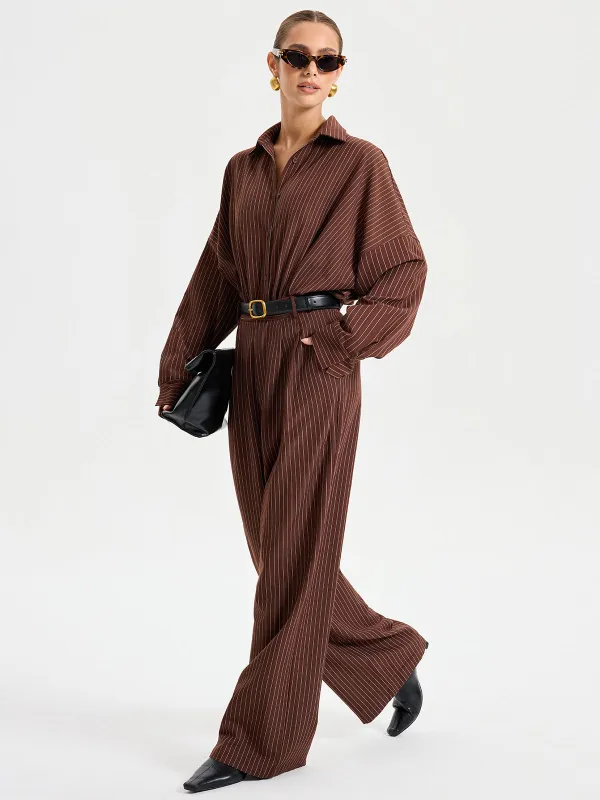 Shirt Collar Pinstripe Long Sleeve Bodysuit sold by COMMENSE