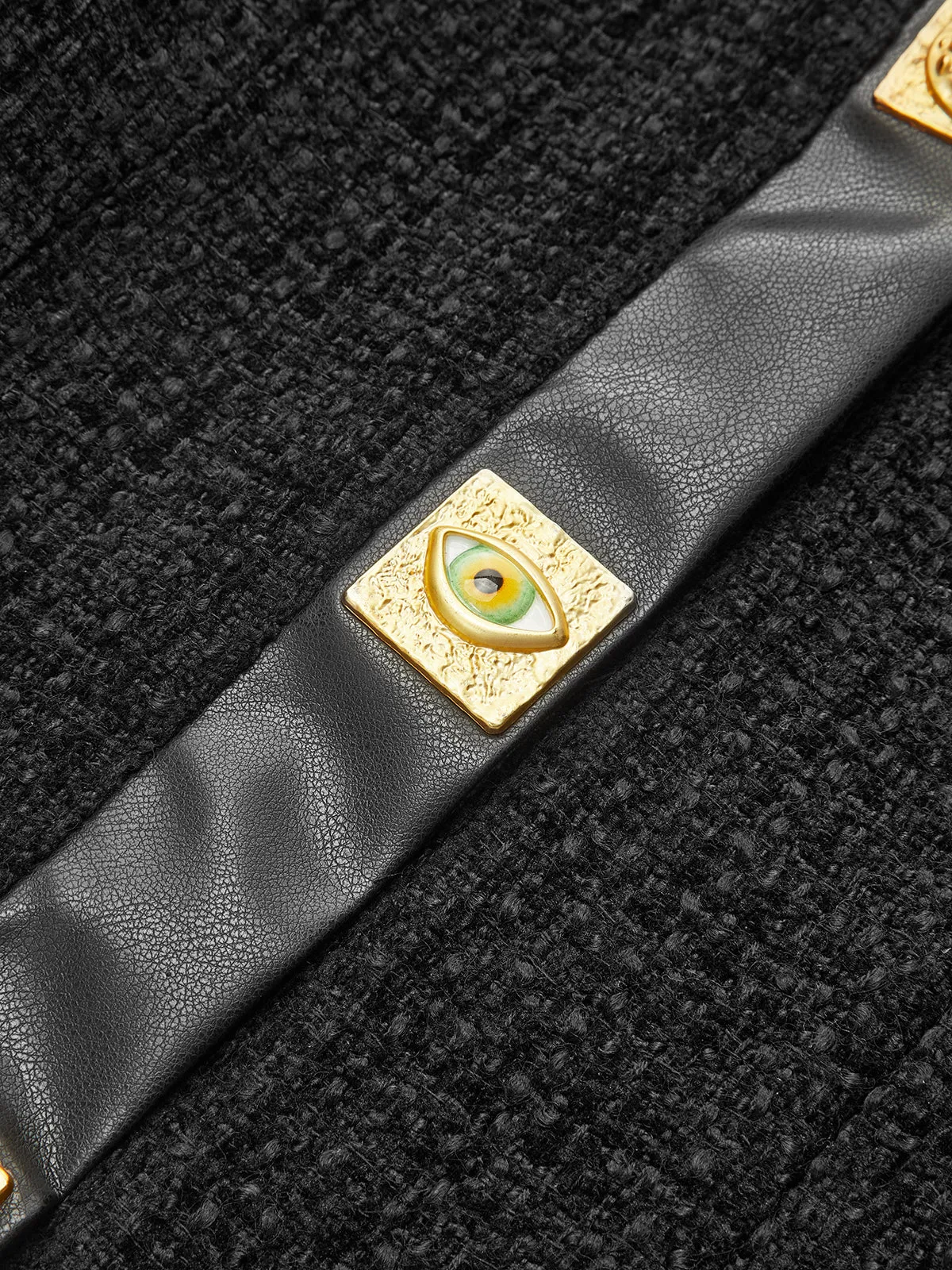 Faux Leather Trim Metal Button Tweed Blazer sold by COMMENSE product image thumbnail 2