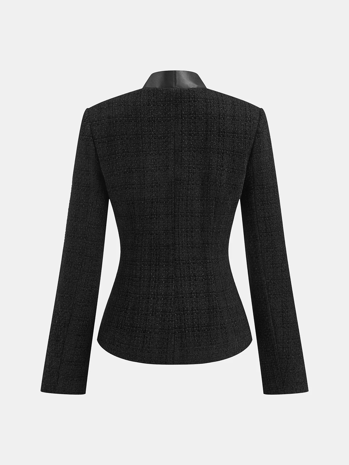 Faux Leather Trim Metal Button Tweed Blazer sold by COMMENSE product image thumbnail 4