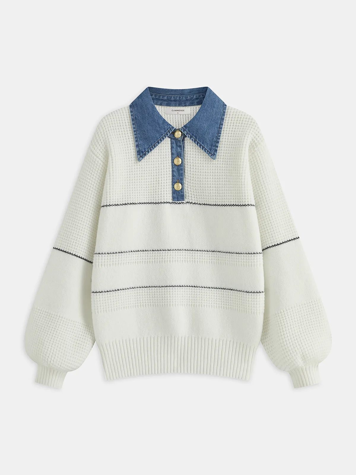 Denim Collar Striped Sweater sold by COMMENSE
