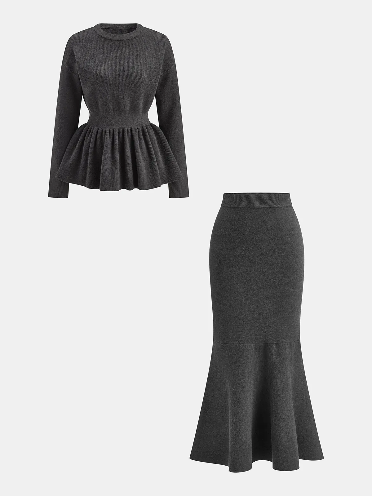 Long-Sleeve Peplum Hem Knit Top sold by COMMENSE product image thumbnail 3