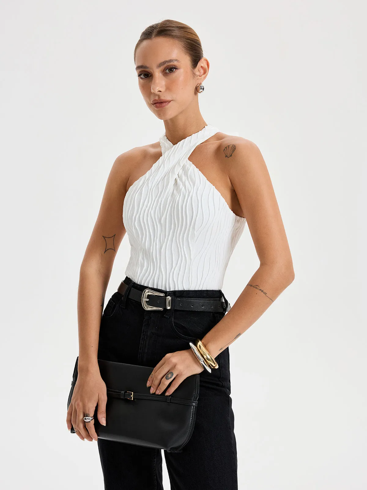 Textured Crisscross Halter Top sold by COMMENSE product image thumbnail 3