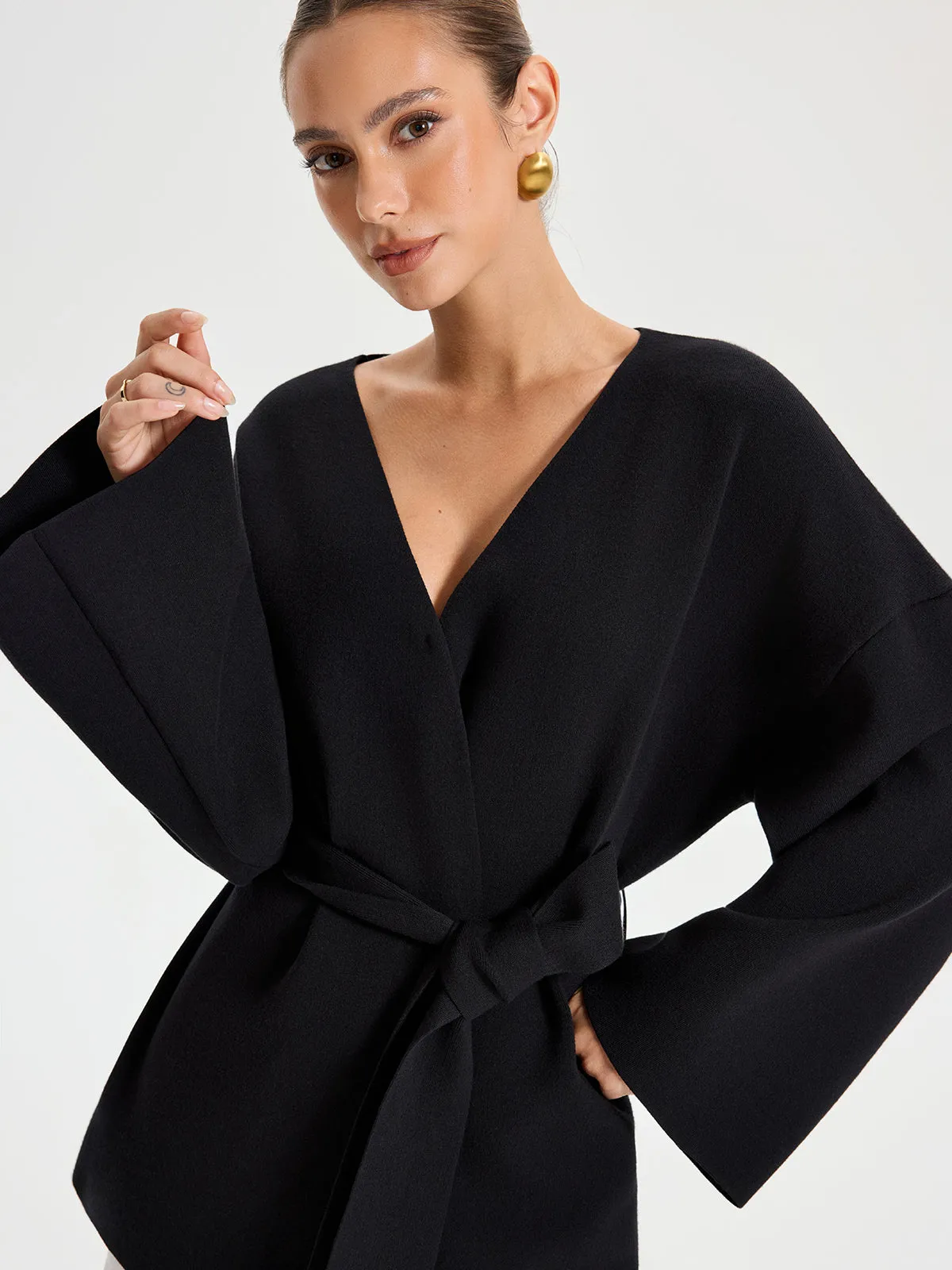 Belted V-neck Kimono Cardigan sold by COMMENSE product image thumbnail 4
