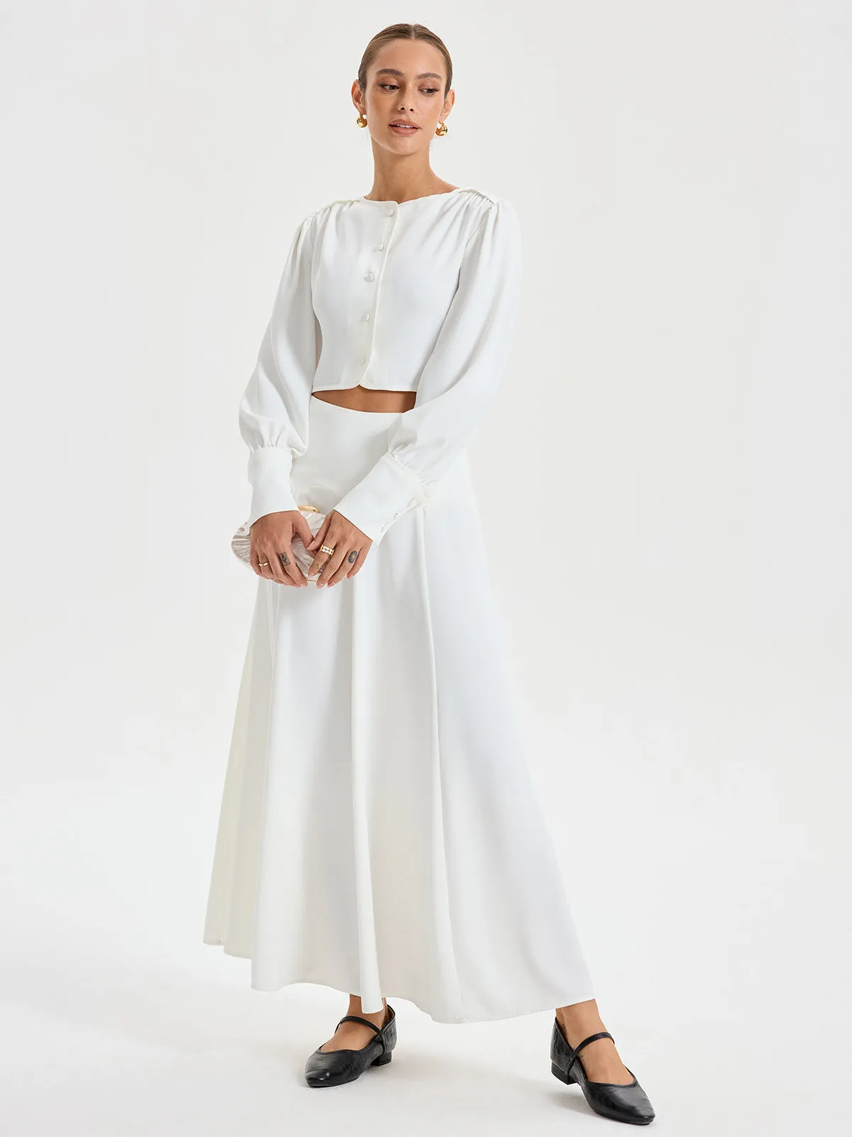 Long-Sleeve Crop Top and Maxi Skirt Set sold by COMMENSE product image thumbnail 2