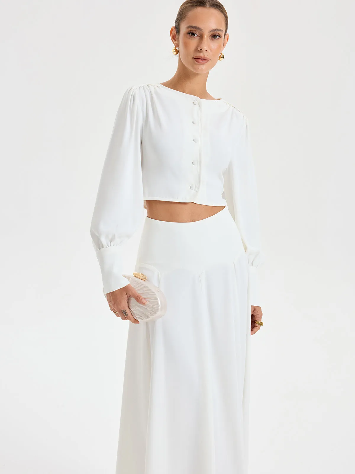 Long-Sleeve Crop Top and Maxi Skirt Set sold by COMMENSE product image thumbnail 3