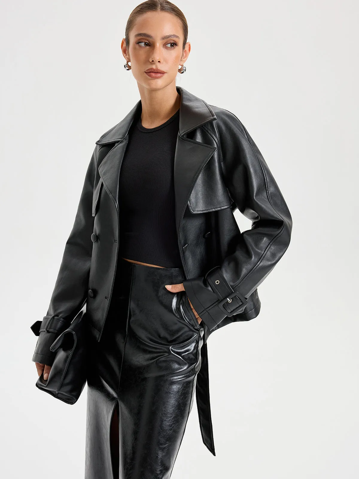 Belted PU Leather Jacket sold by COMMENSE