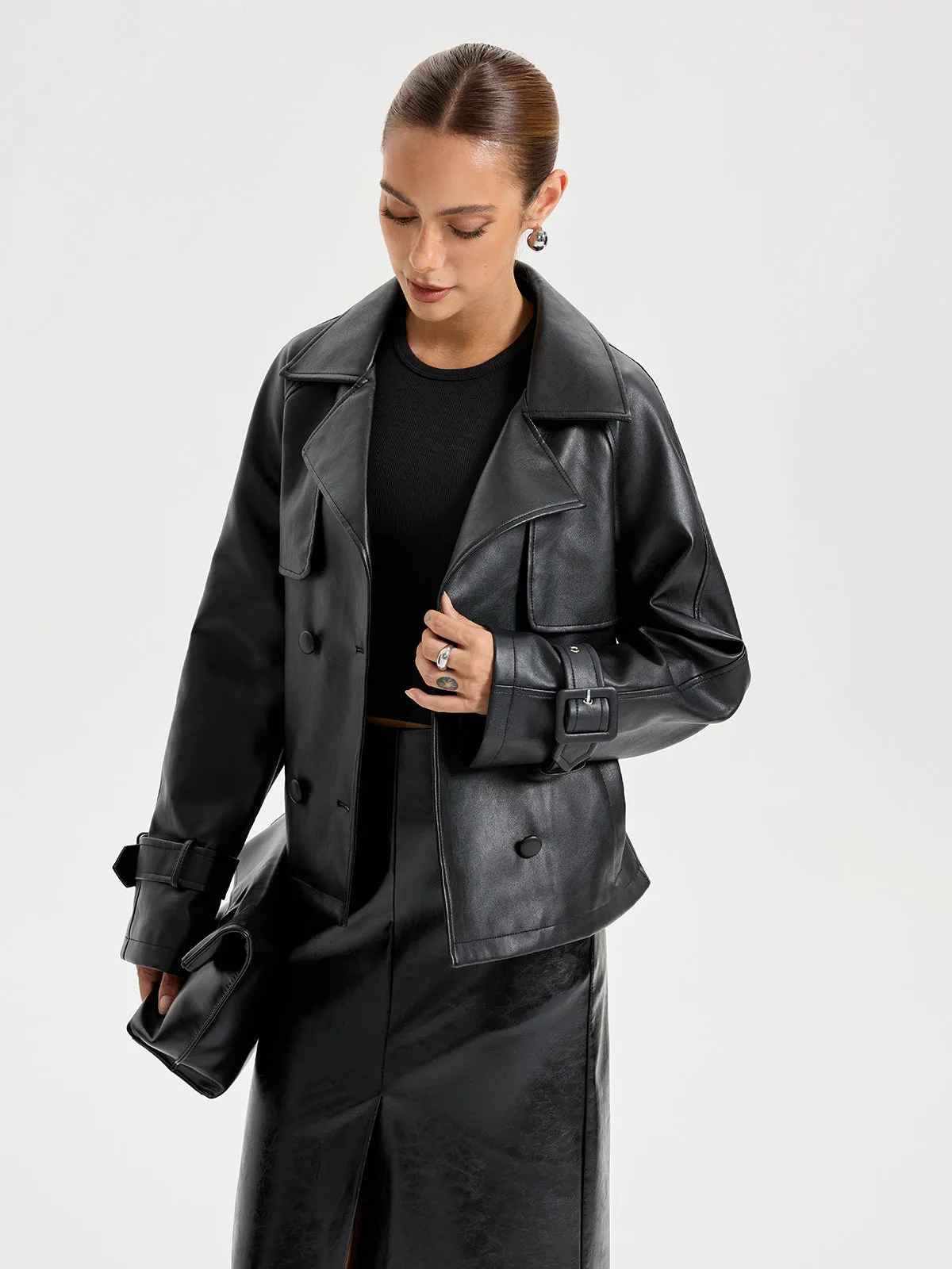 Belted PU Leather Jacket sold by COMMENSE product image thumbnail 5