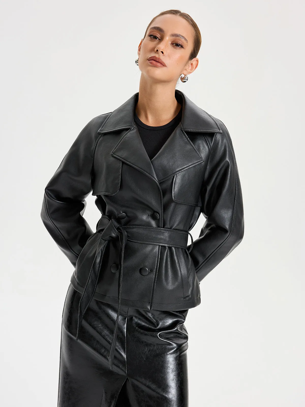 Belted PU Leather Jacket sold by COMMENSE product image thumbnail 2