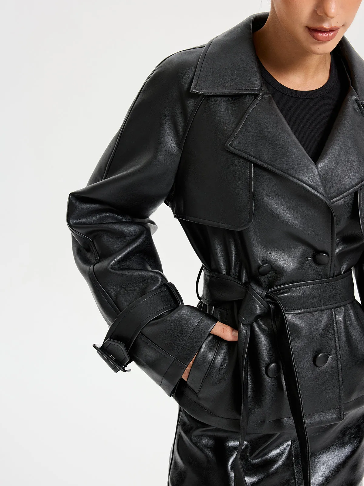 Belted PU Leather Jacket sold by COMMENSE product image thumbnail 3