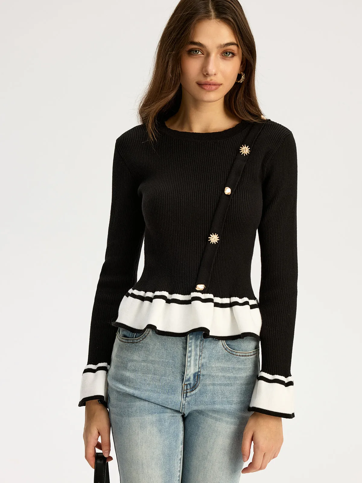Contrast Ruffled Hem Sweater sold by COMMENSE product image thumbnail 4
