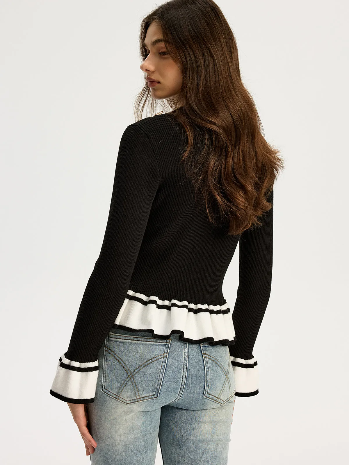 Contrast Ruffled Hem Sweater sold by COMMENSE product image thumbnail 5