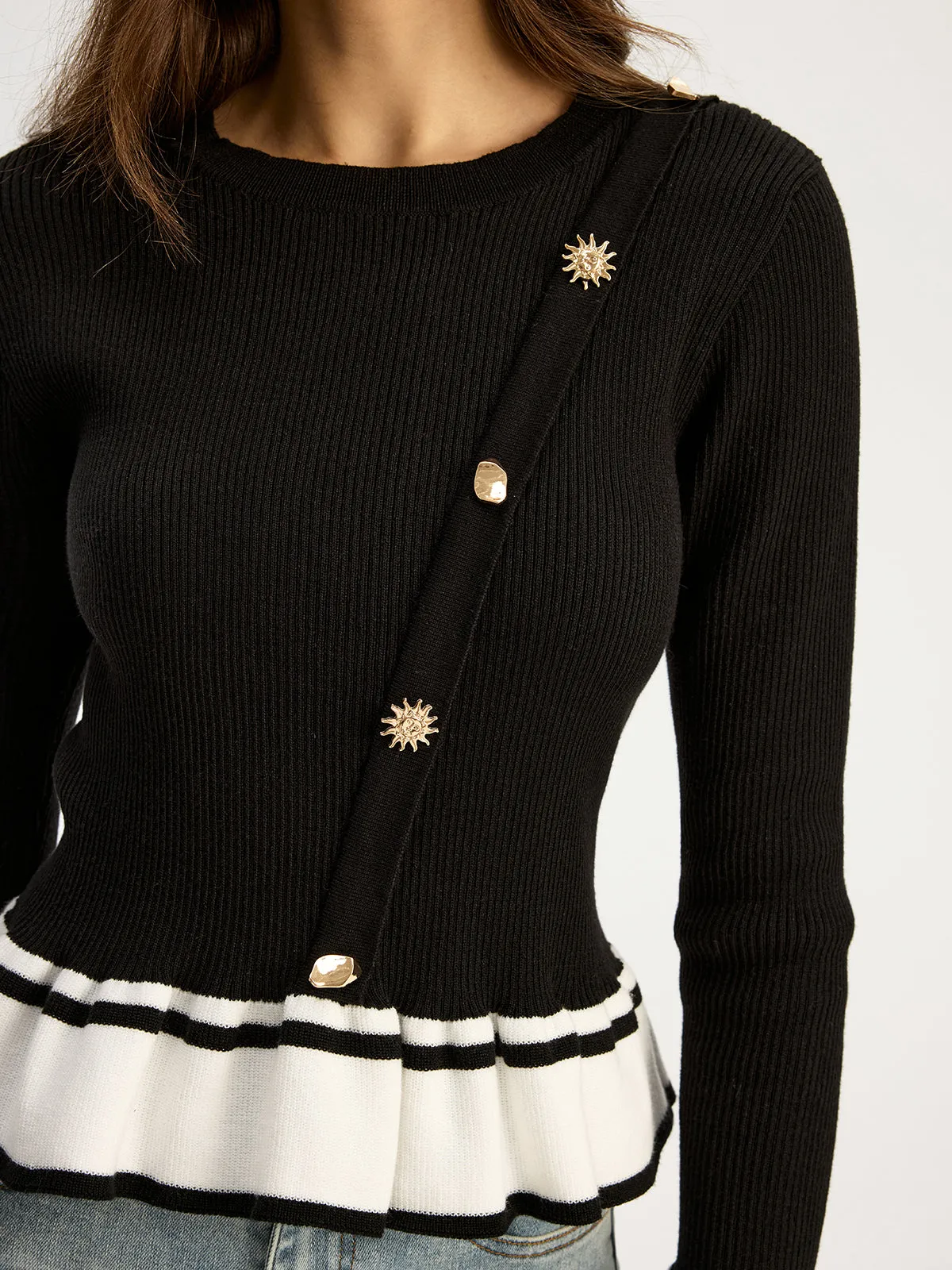 Contrast Ruffled Hem Sweater sold by COMMENSE product image thumbnail 2