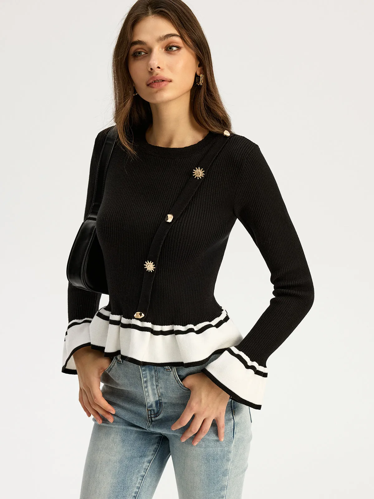 Contrast Ruffled Hem Sweater sold by COMMENSE product image thumbnail 3
