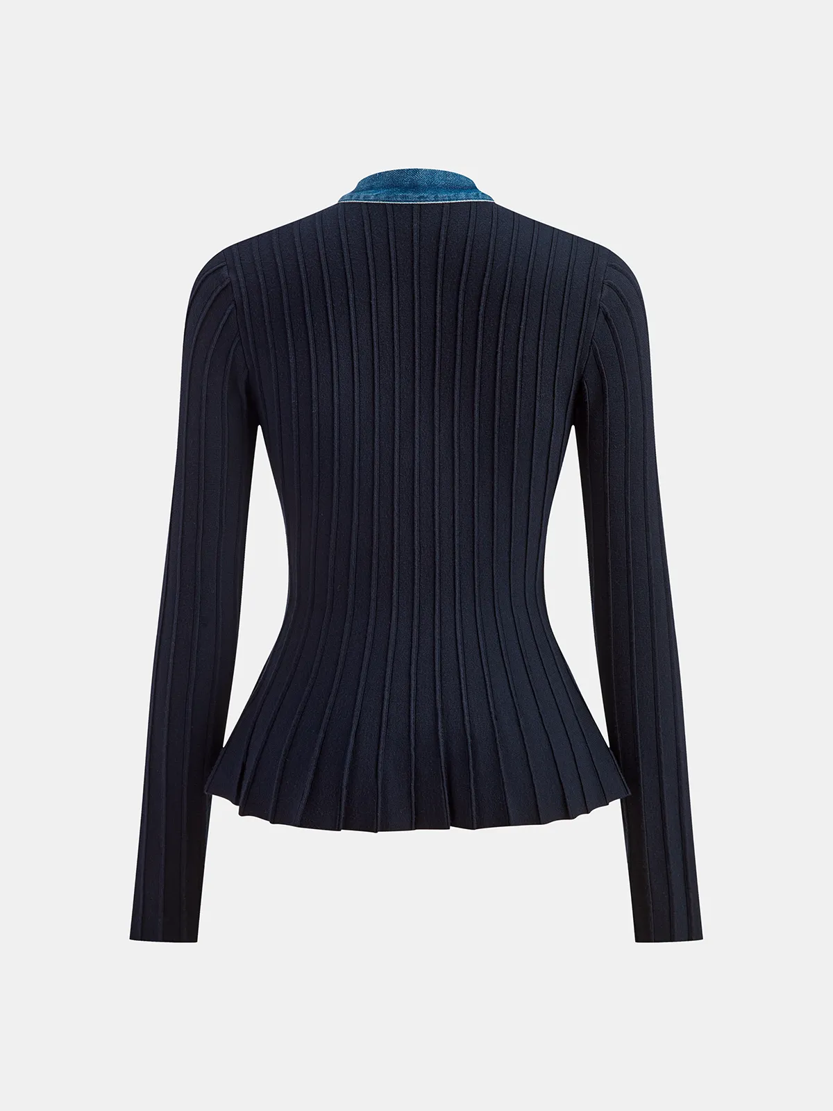 Denim Trim Knitted Peplum Cardigan sold by COMMENSE product image thumbnail 2