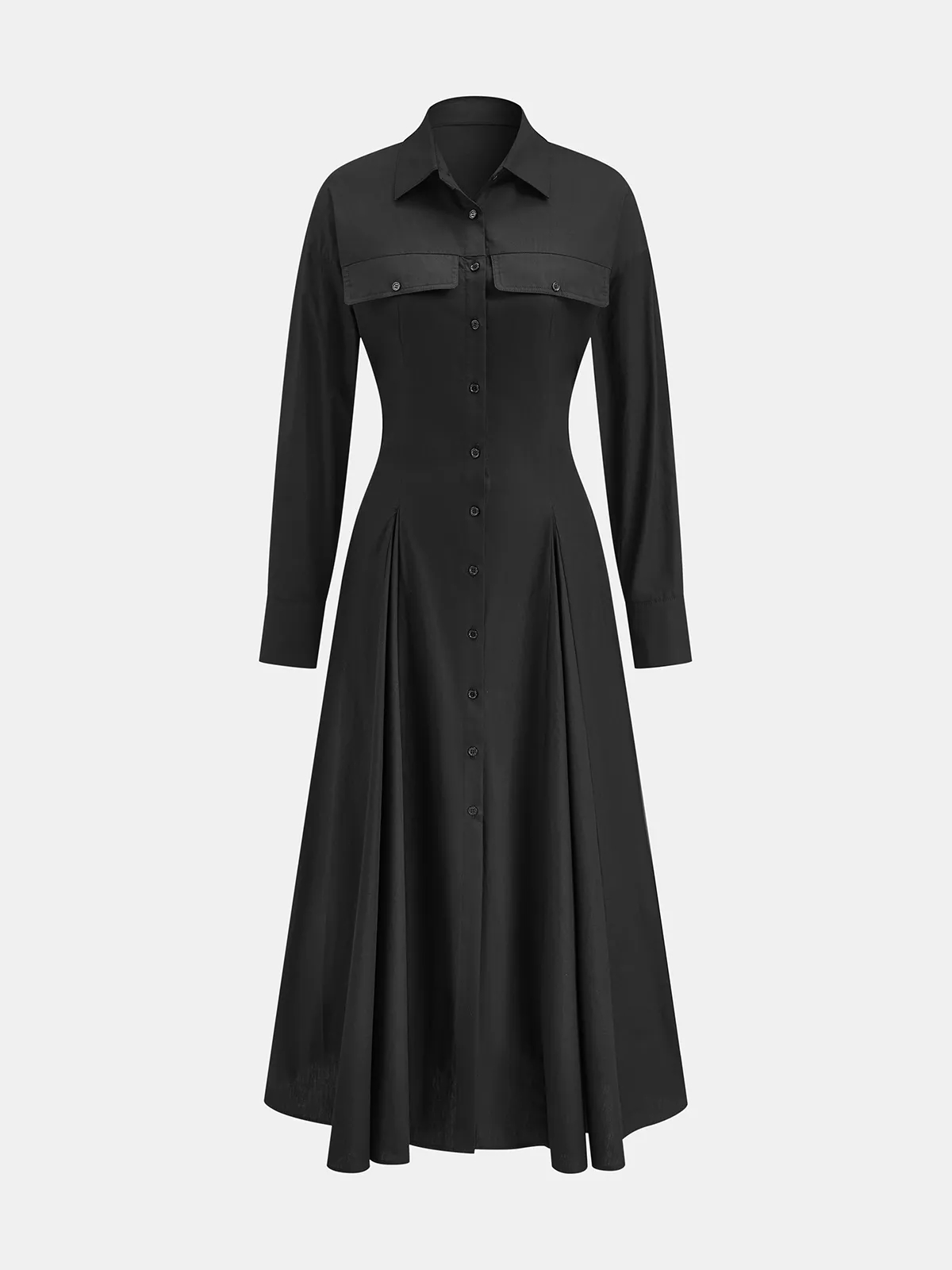 Pleated Button Front Shirt Dress sold by COMMENSE product image thumbnail 2