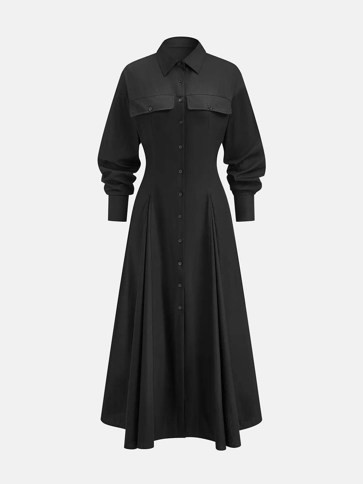 Pleated Button Front Shirt Dress sold by COMMENSE