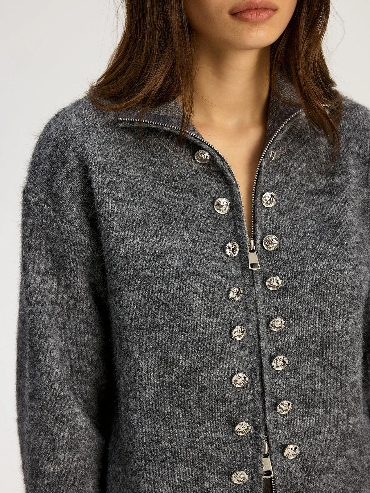 Double-breasted Stand-up Collar Zipper Cardigan sold by COMMENSE product image thumbnail 4
