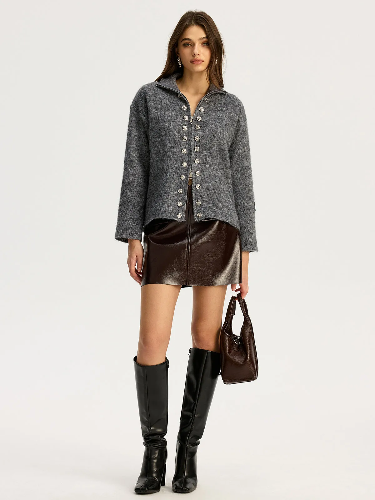 Double-breasted Stand-up Collar Zipper Cardigan sold by COMMENSE product image thumbnail 2