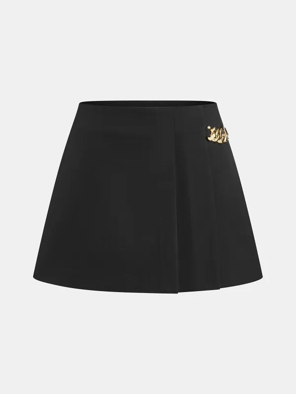 Chain Detail Pleat Skorts sold by COMMENSE