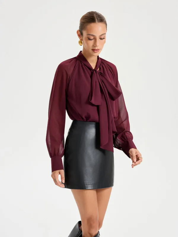 Tie Neck Long Sleeved Chiffon Blouse sold by COMMENSE