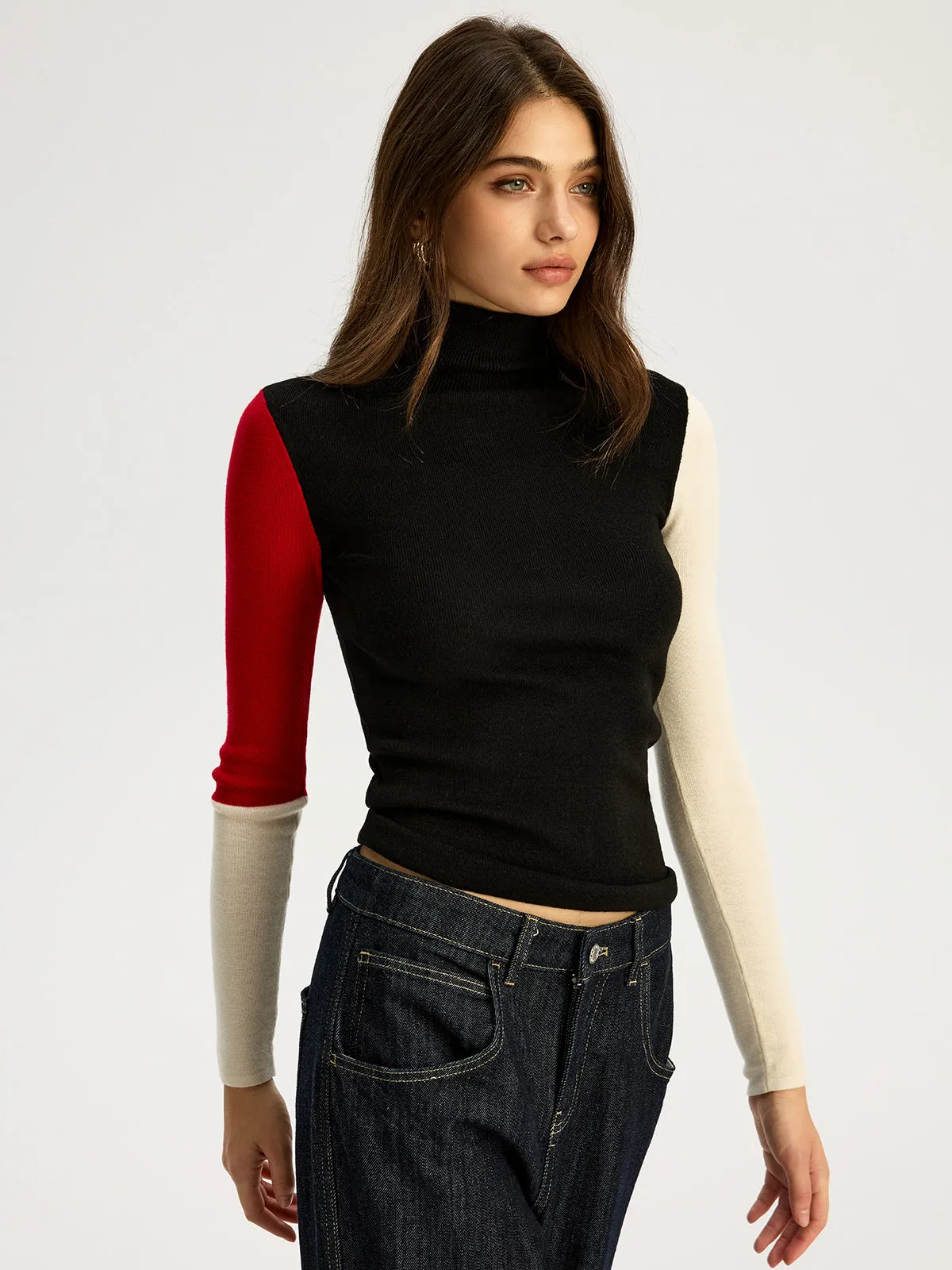 High Neck Color Block Sweater sold by COMMENSE product image thumbnail 2