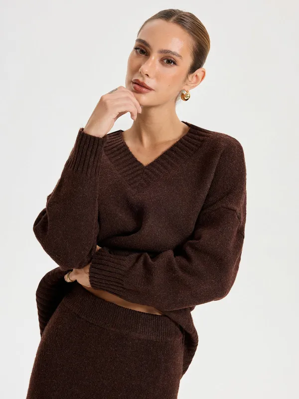 V-neck Knitted Sweater Co-ords sold by COMMENSE