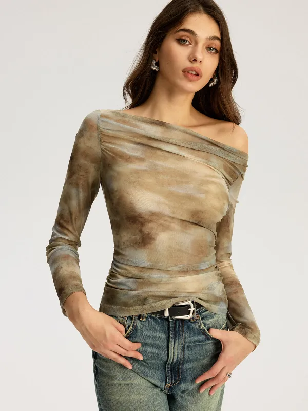 Tie Dye Print Off-shoulder Long Sleeve Top sold by COMMENSE