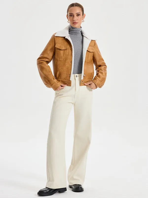 Single-breasted Shearling Jacket with Front Pockets sold by COMMENSE
