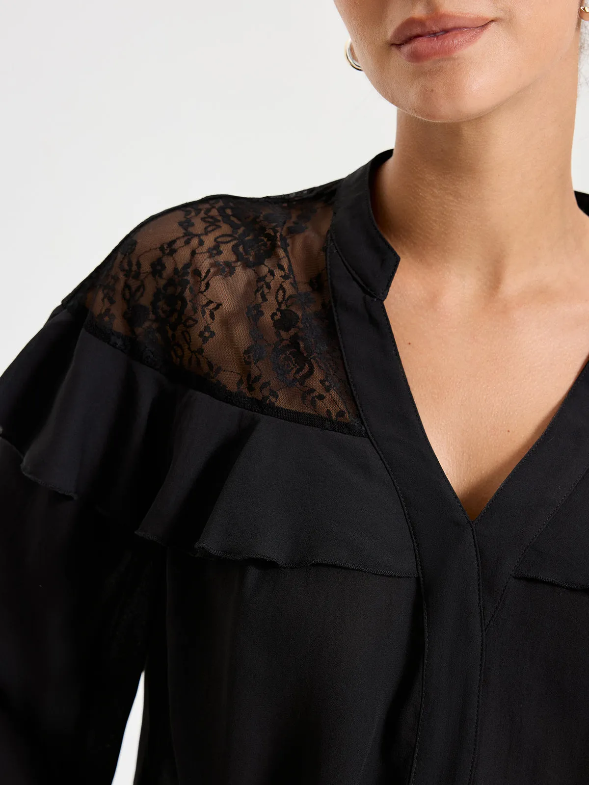 Black Lace Detailed Long Sleeve Blouse sold by COMMENSE product image thumbnail 3