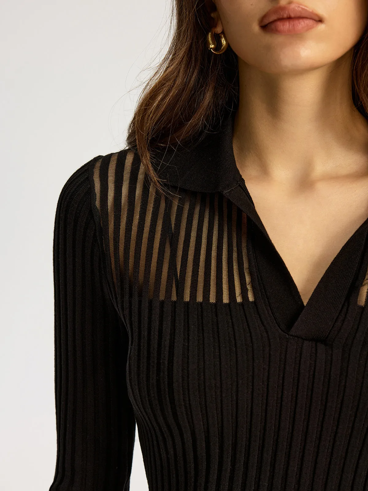 Ribbed Collared Knit Top sold by COMMENSE product image thumbnail 4