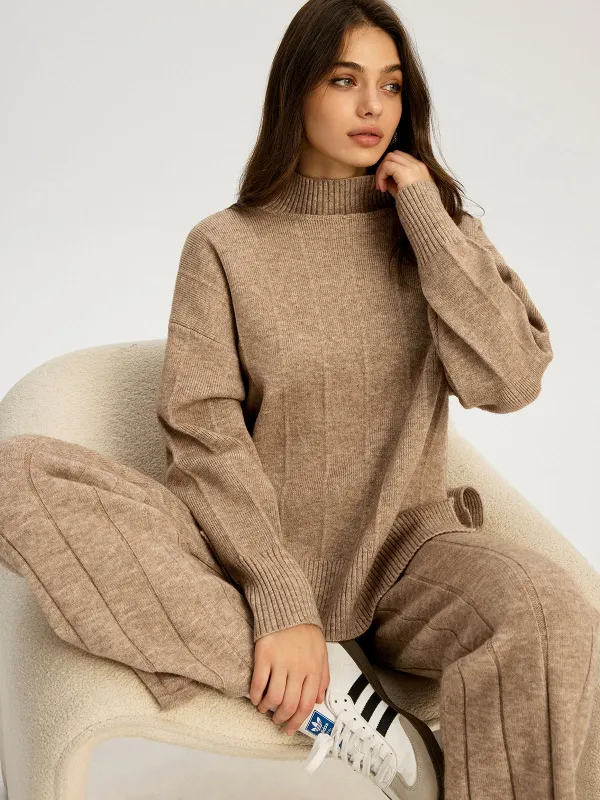 Soft Wide Rib Exposed Seam Jumper And Wide Leg Co-ord sold by COMMENSE