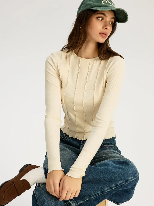 Seam Detail Ribbed Jersey Top sold by COMMENSE