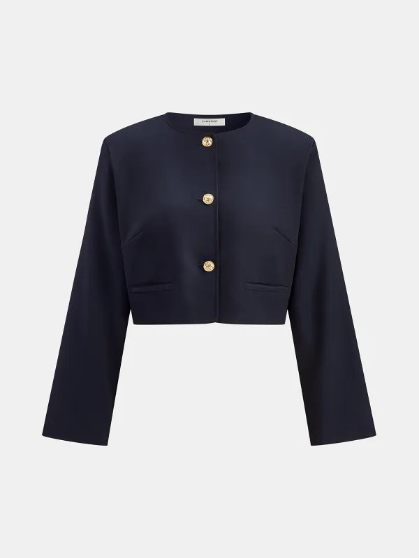 Metal Button Cropped Jacket sold by COMMENSE