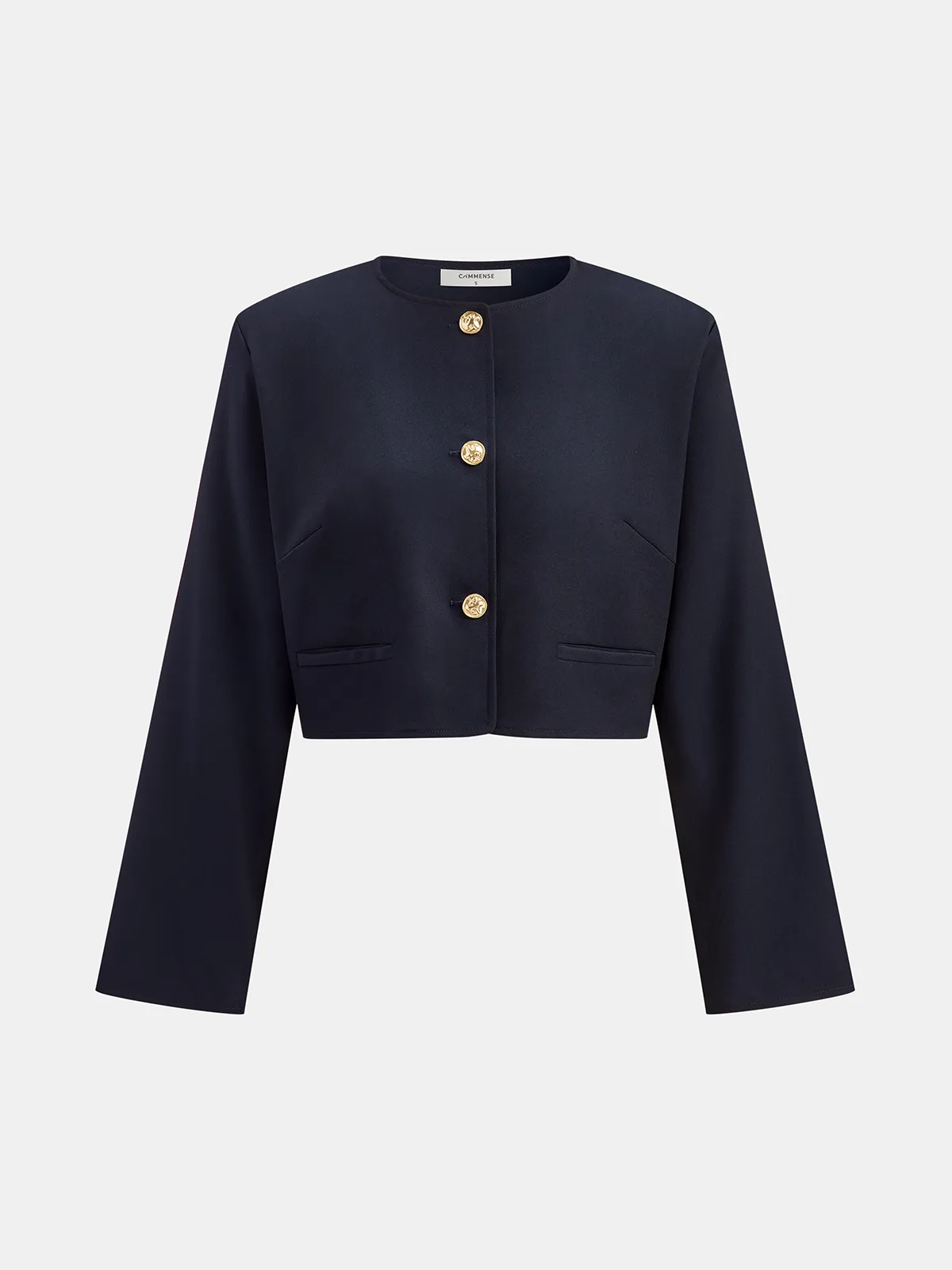 Metal Button Cropped Jacket sold by COMMENSE