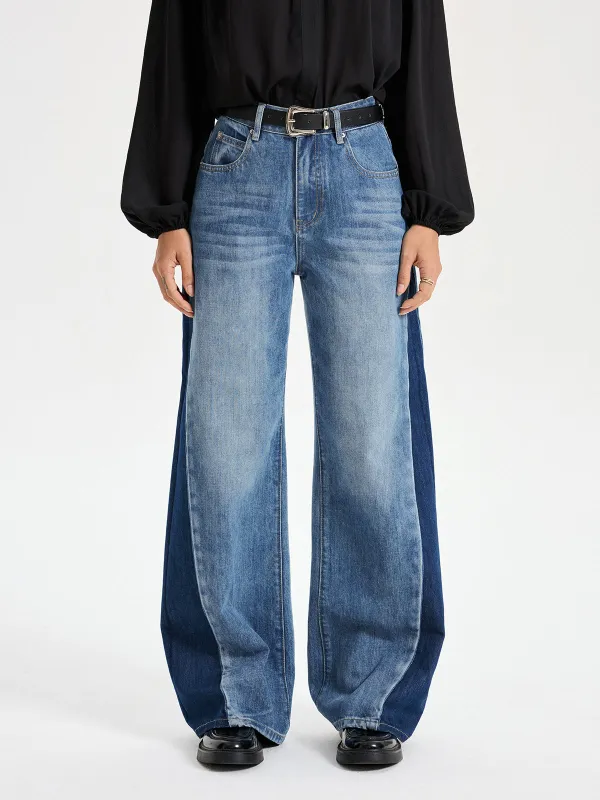 Two Tone Wide Leg Barrel Jeans sold by COMMENSE