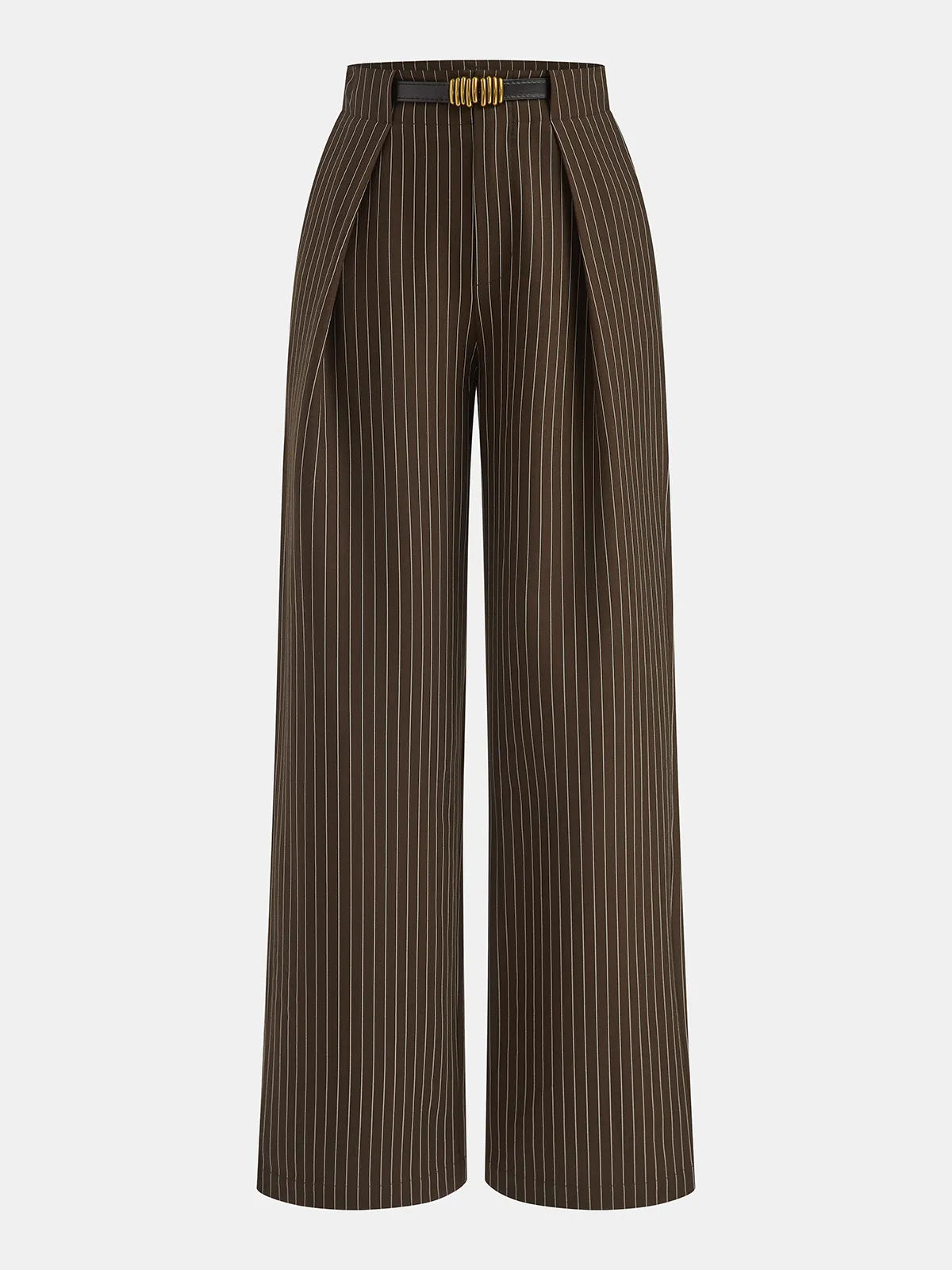 Belted Striped Smart Pants sold by COMMENSE