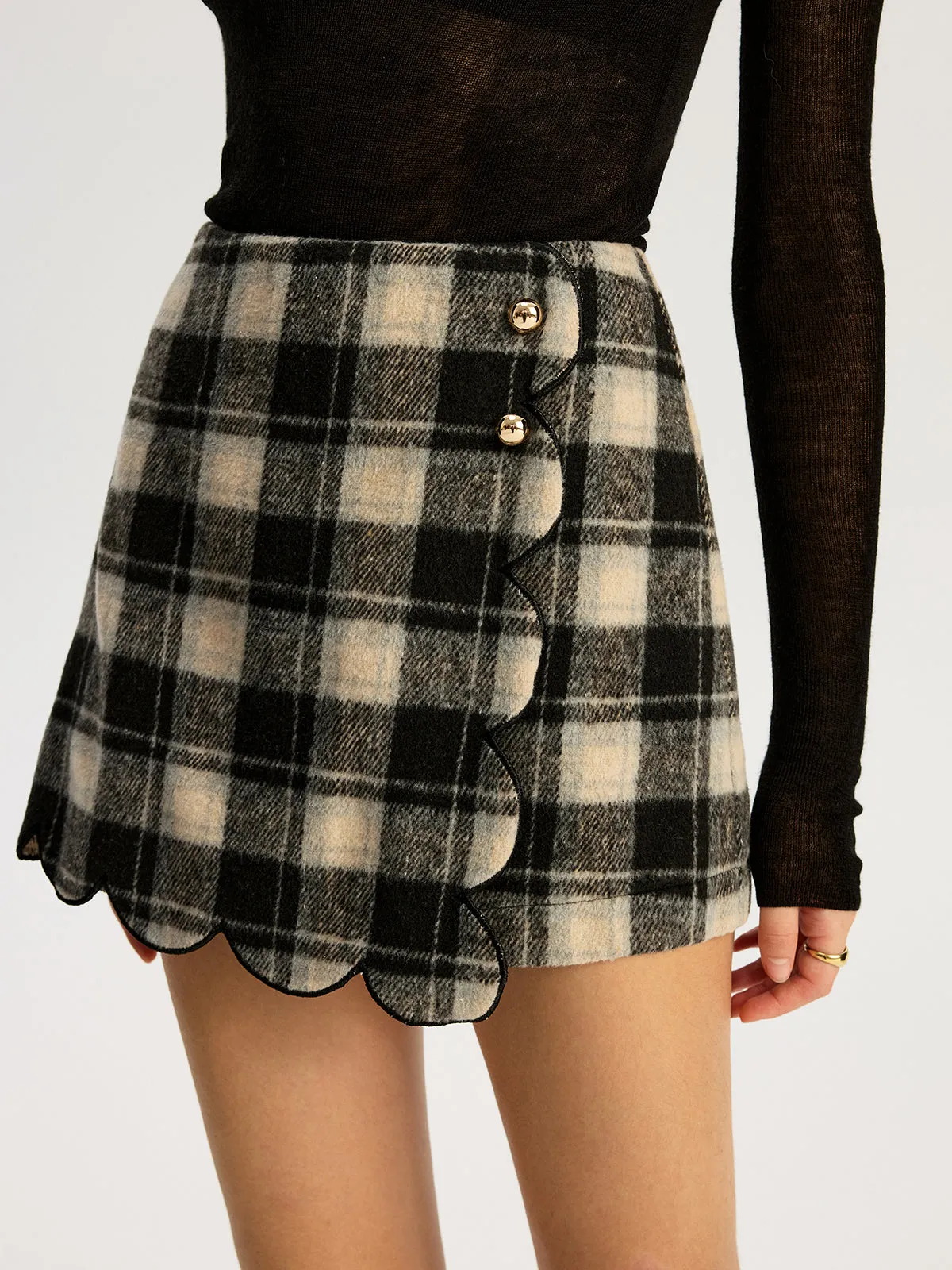 Checkered Scallop Trim Skirt sold by COMMENSE