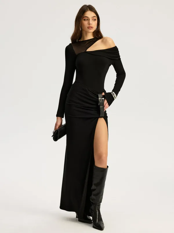 Mesh Paneled Cold-Shoulder Bodysuit sold by COMMENSE