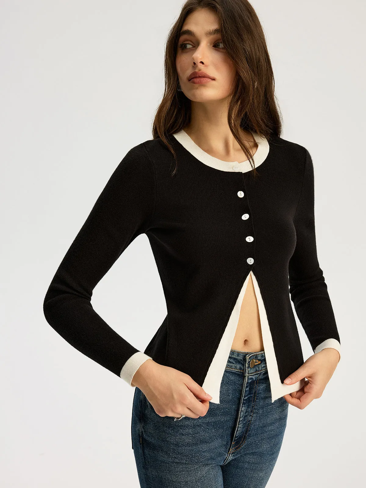 2 in 1 Contrast Trim Slit Knit Top sold by COMMENSE product image thumbnail 5