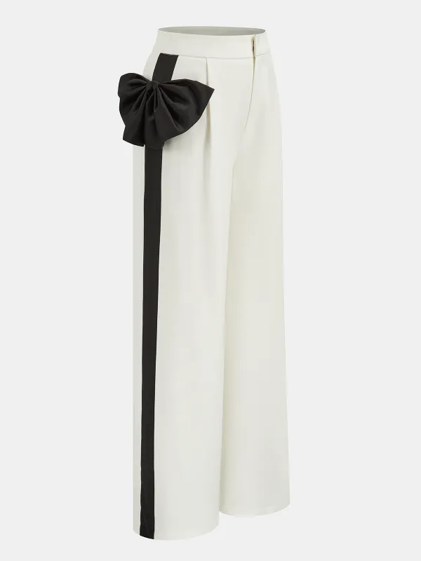 Contrast Bow Asymmetrical Wide-Leg Pants sold by COMMENSE